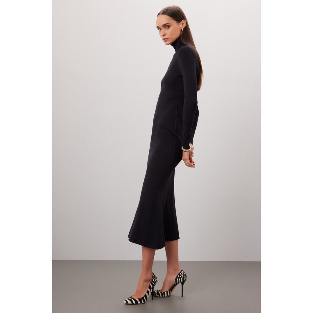 Toccin Black Ribbed Turtleneck Long Sleeve Midi Sweater Dress Size Medium - Picture 3 of 13